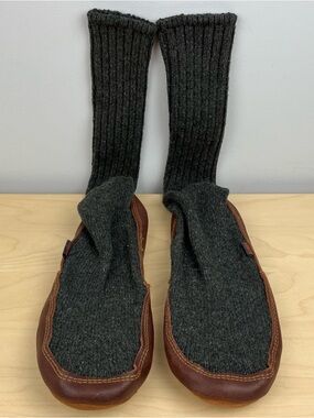 Acorn Men’s Size 9-10 Slipper Socks Dark Gray Wool Leather Sole (W11-12)